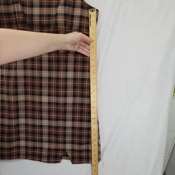 GB Plaid Dress JR. Junior XL Sleeveless Short Brown Plaid Preppy Dark Academia - Picture 6 of 16